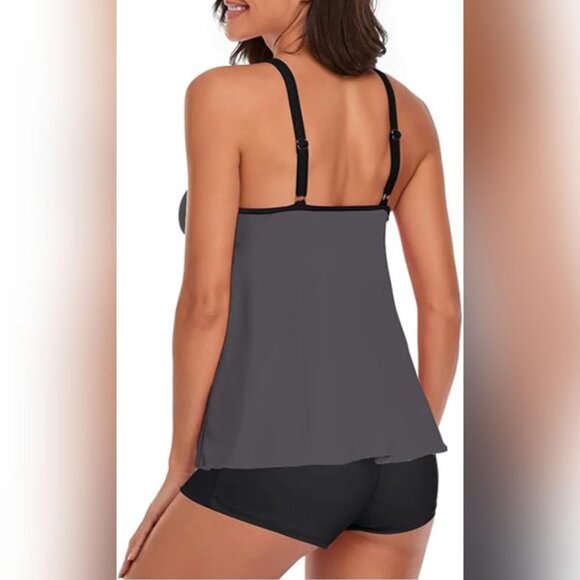 NWOT Urchics 2 Piece Flowy Tank Top with Boyshorts Swimsuit, Bluish Grey, XL - Picture 3 of 3
